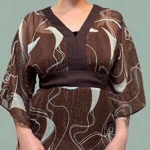 70s y2k retro brown and teal sheer top with tie back waist Elementz wmns sz med